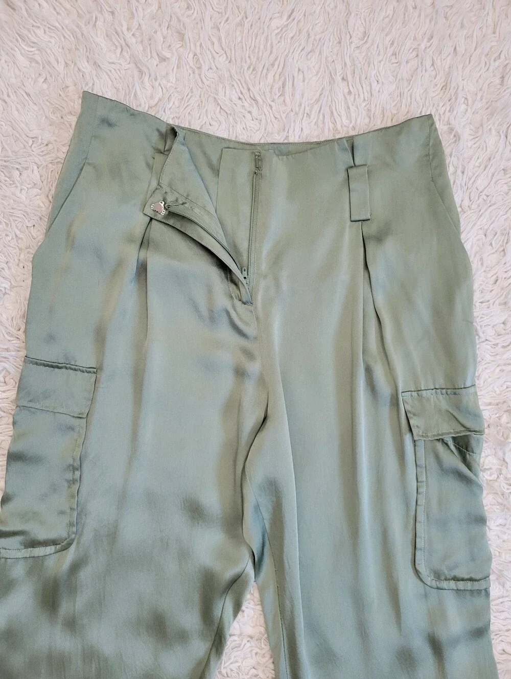 Silk Pants L'agence Womens Roxy Silk Paperbag Cargo Pant Green Sz 6